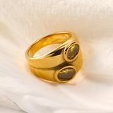 Waterproof Wide Double Layer Zircon Ring