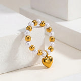 Two-Tone Pearl Heart Stretch Ring