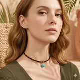 Turquoise Leopard Leather Choker