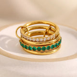 Green Cubic Zirconia Multi-Layer Ring