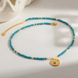 Boho Turquoise & Sun Pendant Necklace