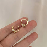 Gold Geometric Hoop Earrings with Zircon
