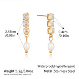 Shiny Zircon & Pearl Pendant Earrings