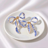 Blue & White Porcelain Heart Bow Studs