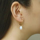 Pearl Huggie Hoop Earrings