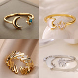 Crescent Moon & Star Adjustable Ring