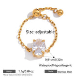 Sparkling CZ Heart Adjustable Chain Ring