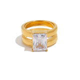 Rectangle Zircon Hollow Chunky Ring