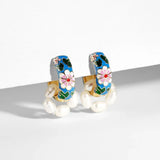 Boho Enamel Flower Hoop Earrings