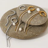 Pearl & Zircon Metal Chain Dangle Earrings
