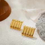 Wide Square Striped Texture Stud Earrings