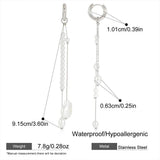 Silver Pearl Long Tassel Earrings
