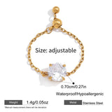 Sparkling CZ Heart Adjustable Chain Ring