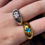 Five-Pointed Star CZ Zircon Chunky Ring