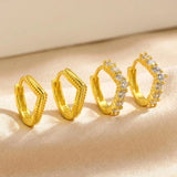 Gold CZ V-Huggie Hoop Earrings
