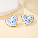 Blue & White Porcelain Heart Bow Studs