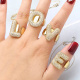 CZ Zircon Initial Letter Open Ring
