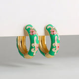 Enamel Flower Huggie Hoop Earrings