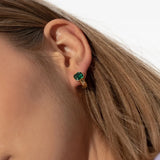 Purple & Green Square CZ Gold Hoops