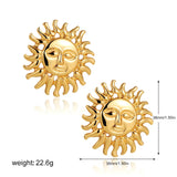 Vintage Sun Face Stud Earrings
