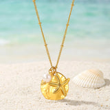 Hammered Coin & Starfish Necklace