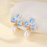 Blue & White Porcelain Heart Bow Studs