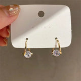 Gold Geometric Hoop Earrings with Zircon