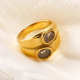 Waterproof Wide Double Layer Zircon Ring