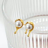 Molten Droplet Pearl Stud Earrings