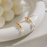 Shiny Zircon & Pearl Pendant Earrings