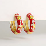 Boho Enamel Flower Hoop Earrings