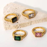 Birthstone Signet Band Ring