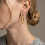 Square Zircon Cuban Link Tassel Earrings