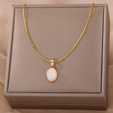 Opal Oval Pendant Necklace