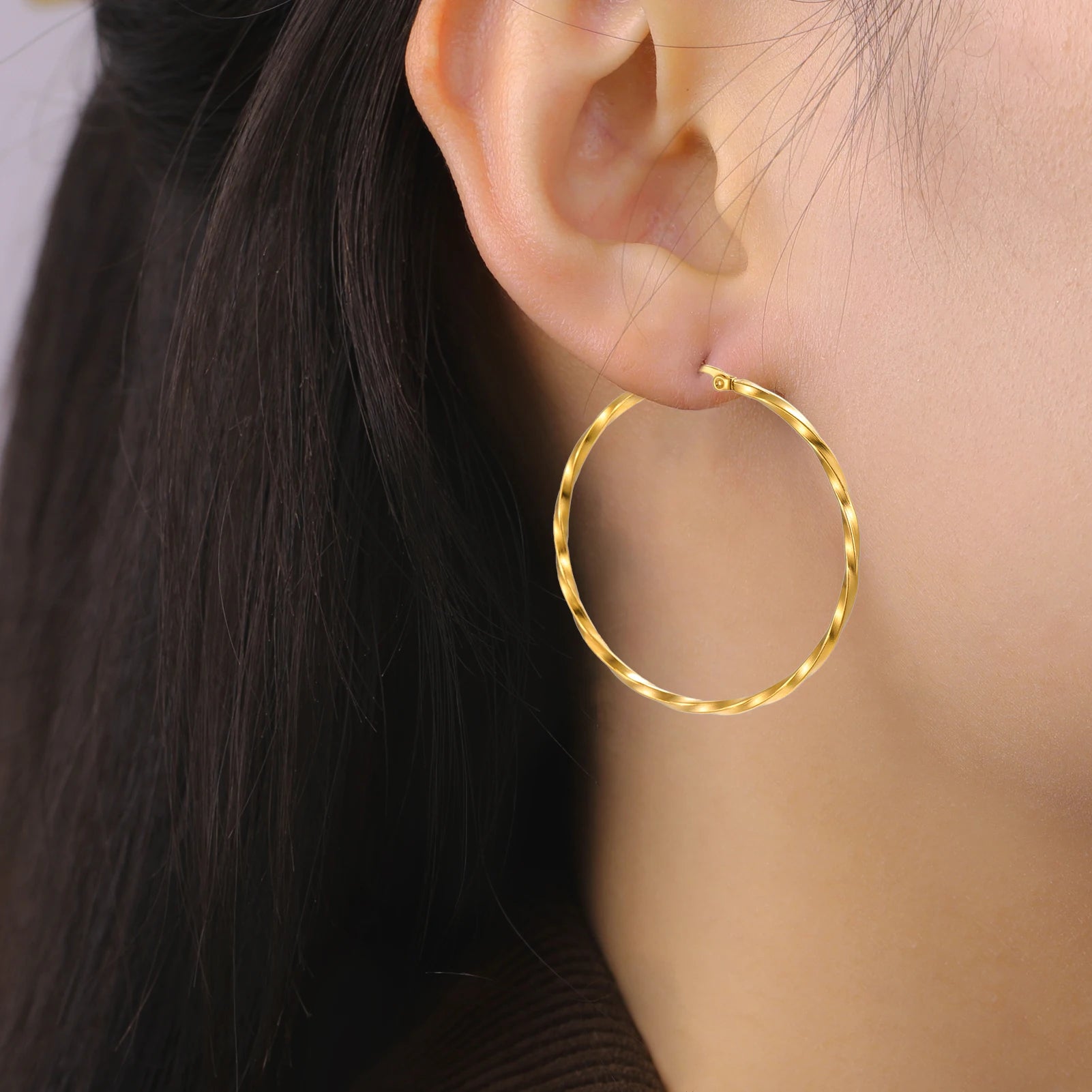 Gold-Plated Geometric Hoop Earring