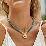 Boho Turquoise & Sun Pendant Necklace