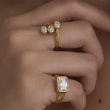 Oval & Square Zircon Open Ring