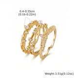 Gold Zircon & Pearl Ring Set (3-Piece)