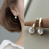 Gold Geometric Hoop Earrings with Zircon