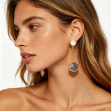 Abalone Hexagon Gradient Drop Earrings