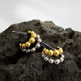 Double Layer Beaded Ball C-Hoop Earrings