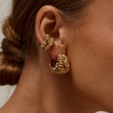 Lava Texture C-Shape Gold Hoops