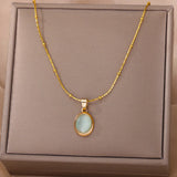 Opal Oval Pendant Necklace