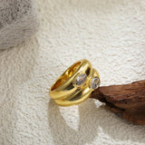 Oval Zircon Double Layer Wide Ring