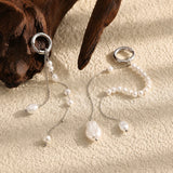 Silver Pearl Long Tassel Earrings