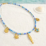Seed Bead Ocean Charm Necklace