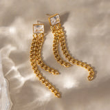 Square Zircon Tassel Chain Drop Earrings