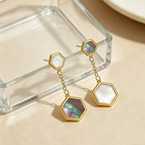 Abalone Hexagon Drop Earrings