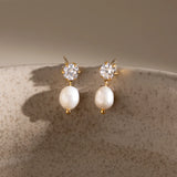 Zircon & Pearl Pendant Earrings