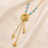 Turquoise Dolphin & Starfish Lariat Necklace